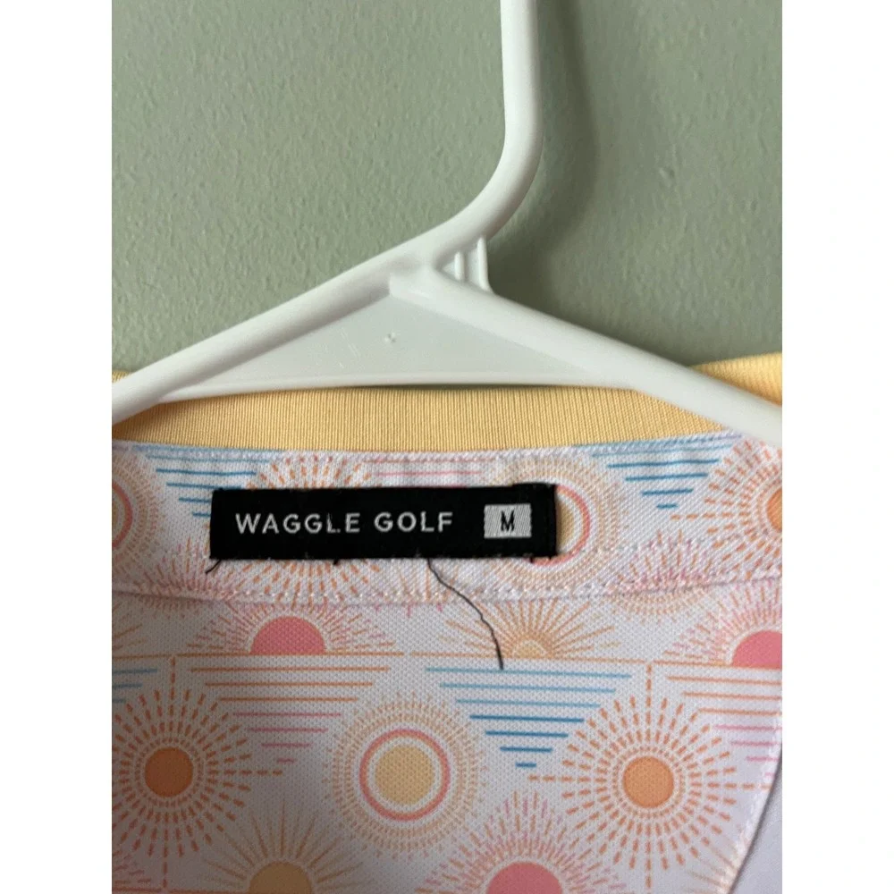 Waggle Golf Polo Short Sleeve Athletic Bright Sun Print Men Size Medium - Picture 3 of 6